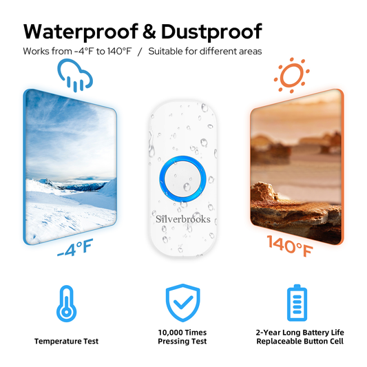 Silverbrooks Wireless Door Bell Kits with 32 Chimes-T300(White)