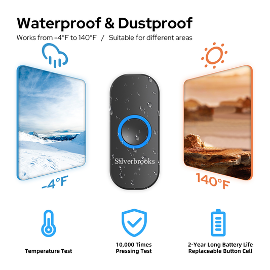 Silverbrooks Wireless Door Bell Kits with 32 Chimes-T300(Black)