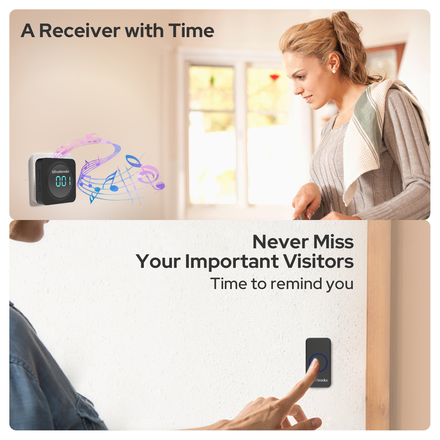 Time Display, Wireless Doorbell for Home-700(Black)