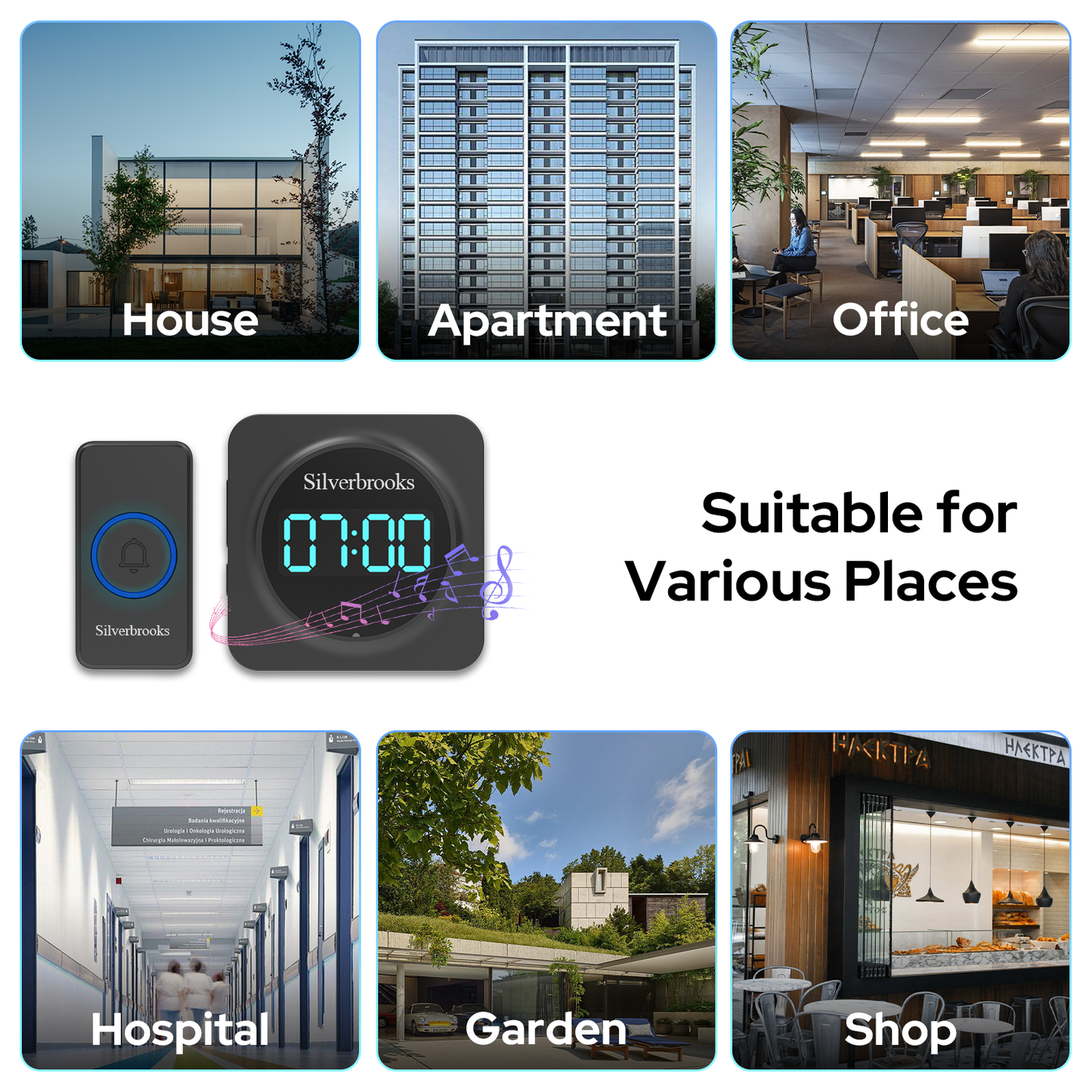 Time Display, Wireless Doorbell for Home-700(Black)