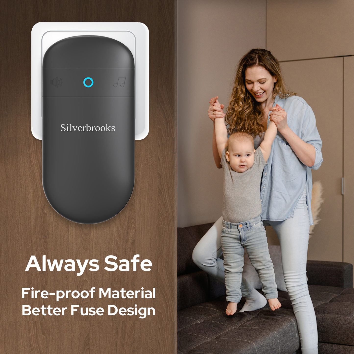 Silverbrooks Wireless Door Bell Kits with 32 Chimes-T300(Black)